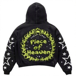Sweat à capuche géométrique surdimensionné pour homme, imprimé DTG, avec logo personnalisé, en molleton bouclette, écologique, effet vieilli et bords bruts - Product Image 2