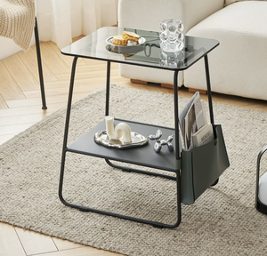 <span class=keywords><strong>Table</strong></span> <span class=keywords><strong>basse</strong></span> <span class=keywords><strong>en</strong></span> métal et verre minimaliste nordique avec rangement pour petits appartements, <span class=keywords><strong>salon</strong></span>, chambre à coucher, meubles <span class=keywords><strong>de</strong></span> maison - Product Image 2