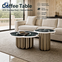 Table basse haut de gamme en forme de fleur, plateau en marbre naturel vert, structure en acier inoxydable 201 pour mobilier de projet de hall d'hôtel et de salon