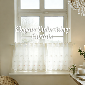 Tenda a Mezza Altezza in Tessuto Bianco, Stile Retrò Ricamato, Traslucida per Porta, Finestra della Cucina o Piccola Finestra - Product Image 2