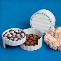 Emballage de boîte-cadeau en papier de truffes aux fruits au chocolat rigide rotatif à double couche fait à la main Boîte de barre de chocolat aux dates rondes de luxe