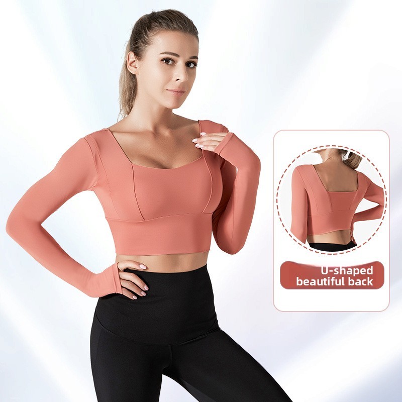Lightweight Plus Size Long-Sleeved Regular Fit Yoga Fitness Top Breathable Quick-Drying Sweat-Wicking T-Shirt Navel-Baring