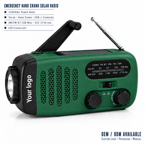 <span class=keywords><strong>Radio</strong></span> d'urgence à manivelle AM/FM solaire avec alerte météo NOAA, lampe torche LED, batterie externe 1200 mAh, SOS pour kit de survie en cas d'ouragan - Product Image 1