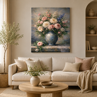 Vase vintage en argent, nature morte florale, art mural encadré or, échantillons OEM ODM prêts en moins d'une journée