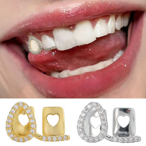 Grillz en forme de goutte d'eau dorés avec incrustation de zircon pour fête, accessoire de style hip-hop unisexe - Product Image 4