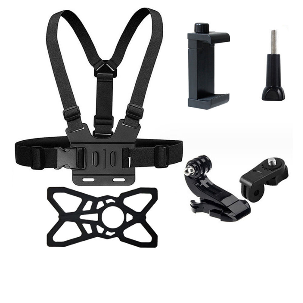 Hongdak for Gopro Accessories B Double Shoulder Chest Strap 6-in-1 Set Chest Strap+Phone Clip Silicone Mesh Cycling Shooting Set