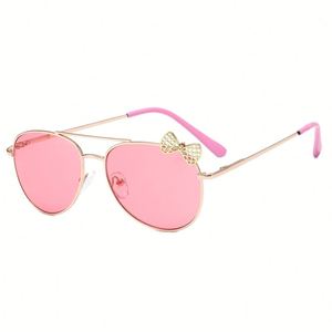 Logo Custom 2025 Fashion Cute Metal Bow Oversized Kids Sunglasses UV400 Big <b>Frame</b> Pilot Sunglasses for Girls - Product Image 5