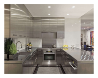 Meubles de cuisine modulaires en panneaux MDF gris brillant et meubles de salon
