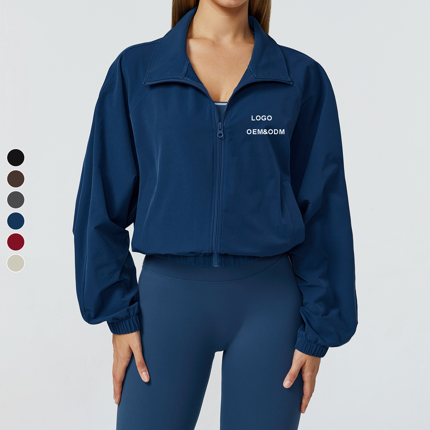 Quick Drying Stand Collar Sports Coat Women'S Zipper Windproof Running Fitness Long Sleeved Yoga Jacket with Pocket