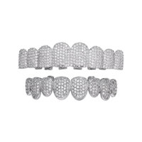 Grillz Hip Hop en laiton entièrement serti de zircons à huit dents, bijou dentaire pour Halloween, cosplay, rap, cadeau