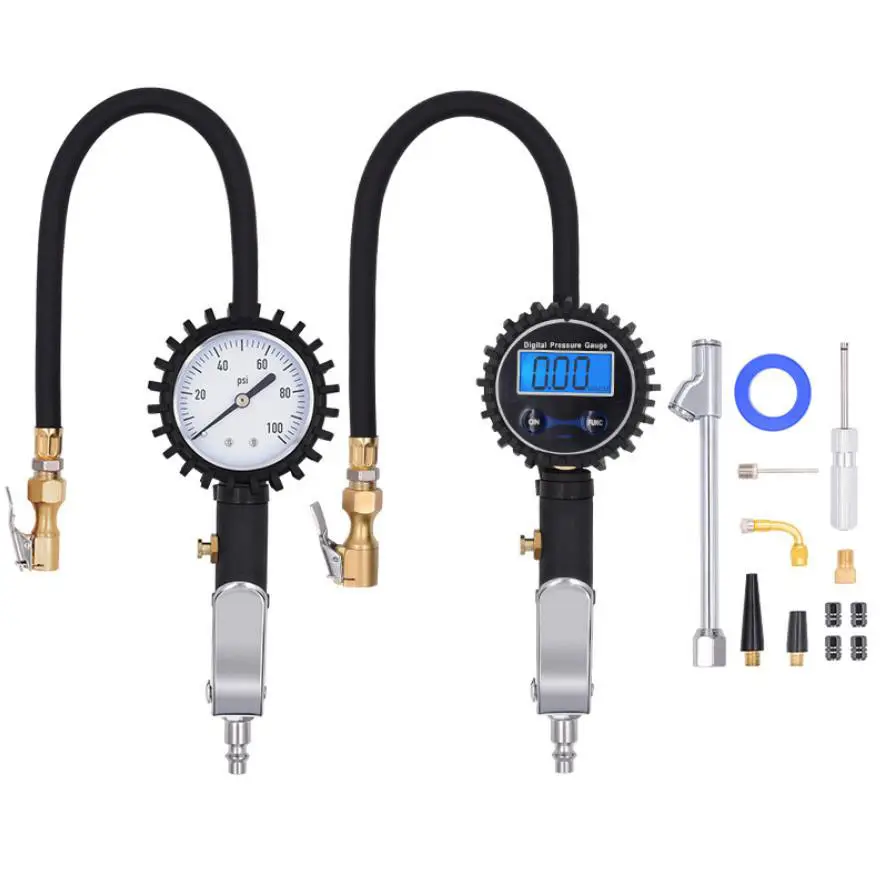 LED-Flüssigkristall-Leucht anzeige Digitales Luftreifen-Inflator-Manometer mit Spannfutter und Schlauch