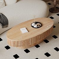 Table basse ovale moderne en MDF noyer de 43,7 pouces pour salon, mobilier de maison avec design à panneaux en bois