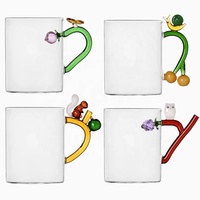 Mug en verre borosilicate GLEAM personnalisé avec poignée en forme de fleur 3D, résistant à la chaleur, 400 ml+, sans BPA, anti-fuite, unisexe, pour café, micro-ondes