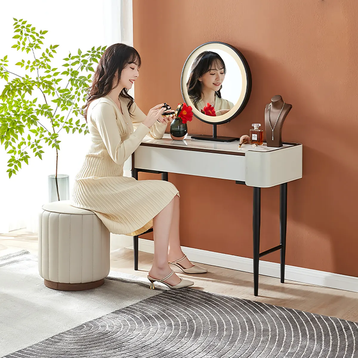 126338 Quanu wooden luxury mirror bedroom make up dresser dressing table