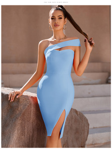 Abito aderente <span class=keywords><strong>bianco</strong></span> XS-XL da donna estivo Sexy elegante nero monospalla <span class=keywords><strong>senza</strong></span> <span class=keywords><strong>spalline</strong></span> abito da festa da passerella celebrità - Product Image 2