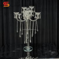 Candélabre de luxe lisse à 18 bras en cristal transparent, centre de table de mariage, prismes suspendus, porte-bougie pour décoration d'événements et de fêtes