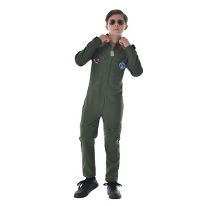 Costume de pilote pour enfants, combinaison de vol en polyester vert pour garçons, performance de danse, printemps 2022 - Product Image 3