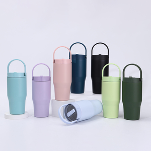 Gobelet de sport avec poignée de transport, tasse de voyage en acier inoxydable à double paroi avec paille - Product Image 1