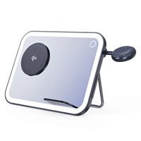 Station de charge sans fil 3 en 1, miroir de maquillage LED pliable, support de lumière nocturne, adapté pour téléphone 15W avec prise PD 30W
