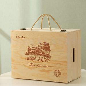 Caja de Regalo para una Botella de Vino de Madera de Pino con Asa, Estuche de Embalaje para Vino con Patrón Grabado para Regalos y Promoción de Marca - Product Image 2