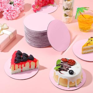 Plateau à gâteau rond en carton rose de 5 pouces, <span class=keywords><strong>mini</strong></span> plateaux à gâteau circulaires, plateau anti-graisse, base de cuisson, plateau à gâteau pour la pâtisserie - Product Image 4