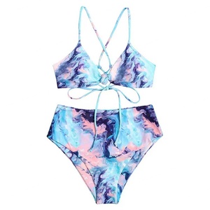 Bikini triangle taille haute personnalisé 2024, maillot de bain sexy populaire pour femmes avec motif imprimé, bikini deux pièces à nouer - Product Image 1