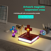 Lámpara de Noche con Cruz Flotante y Base de Galaxia, Lámpara de Mesa LED con Cruz Levitante, Adorno Cristiano para Regalos de Inauguración de Casa y Regalos Religiosos