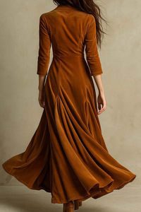 Dropshipping Shopify Plus Size Womens Button Down Lapel Collar Long Sleeve High Waist Flared Maxi Dress Solid Color - Product Image 6