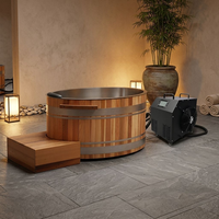 Bain de glace ovale moderne en bois, extérieur en cèdre rouge, revêtement intérieur en acier inoxydable 304, baignoire de plongeon froid avec refroidisseur intelligent 1HP pour jardin