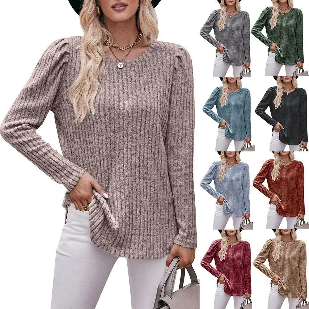 Para venta al por mayor 2023 personalizado otoño con capucha tiras o cuello redondo Jersey de algodón de punto casual mujeres señora manga larga suéter tops