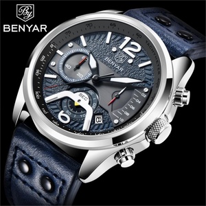 นาฬิกาควอตซ์ Benyar 5171 รุ่นใหม่สำหรับผู้ชาย นาฬิกาสปอร์ตโครโนกราฟ นาฬิกาข้อมือผู้ชายขายส่ง นาฬิกาหนัง Reloj Hombre - Product Image 3