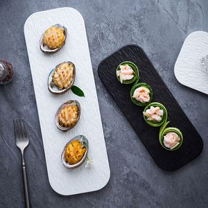 Assiette plate <span class=keywords><strong>rectangulaire</strong></span> <span class=keywords><strong>en</strong></span> céramique Japandi motif roche blanche Sashimi long motif pierre mate assiette de mariage givrée plats <span class=keywords><strong>en</strong></span> céramique - Product Image 1