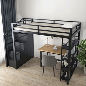 Modern Minimalist Steel Loft <strong>Bed</strong> <strong>for</strong> Small Apartment Bedroom Space-Saving Upper Bunk <strong>Bed</strong> with Cabinet &amp; Storage - Product Image 4