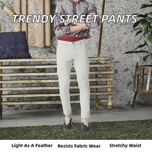 Fashion Trendy Casual Canvas Men's <b>Chinos</b> Pants <b>Elastic</b> <b>Waist</b> Flat Front Mid Rise Straight Lightweight Outdoor Street Wear OEM - Product Image 2