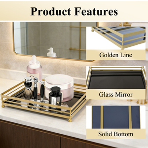 Wholesale Modern European Perfume Cosmetic Vanity <strong>Tray</strong> Home Decor <strong>Tray</strong> Large Gold <strong>Mirror</strong> <strong>Tray</strong> - Product Image 2