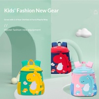 Mochila Escolar Infantil para Niños de Jardín de Infancia y Primaria, Diseño de Dinosaurio Pequeño de Dibujos Animados, Microfibra, Cuero Sintético