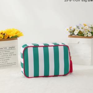 Striped <b>Women</b> Canvas Cosmetics Pouch Travel Makeup <b>Bag</b> High Quality Large <b>Toiletry</b> <b>Bags</b> Embroidery Logo <b>for</b> Travel - Product Image 6