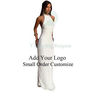 Robe de soirée d'été verte à pois, style féerique, avec décolleté halter et fente latérale, idéale pour les vacances à la plage, pour femme - Product Image 3