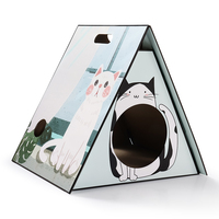 Rumah Garukan Kucing Segitiga Motif Lucu Ramah Lingkungan dari Karton, Tempat Tidur Kucing Model A-Frame, Mainan Garukan Kucing untuk Kucing di Dalam Ruangan
