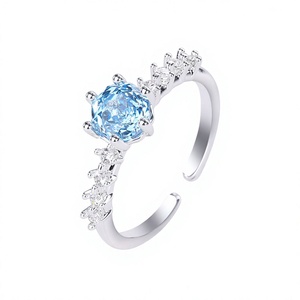 Blue Rose Cut Zircon <b>Open</b> <b>Ring</b> for Women Adjustable Claw Setting Silver Tone- Statement Finger Jewelry - Product Image 3