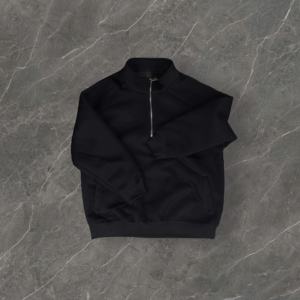 Sudadera Holgada de Otoño con Cierre de Cremallera 1/4, Cuello Solapa, Tejido de Mezcla de Polialgodón - Product Image 1