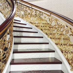Barandilla de escalera de cobre de metal curvo <span class=keywords><strong>dorado</strong></span> para interiores/exteriores moderna barandilla de acero redonda con diseño de corte láser - Product Image 3