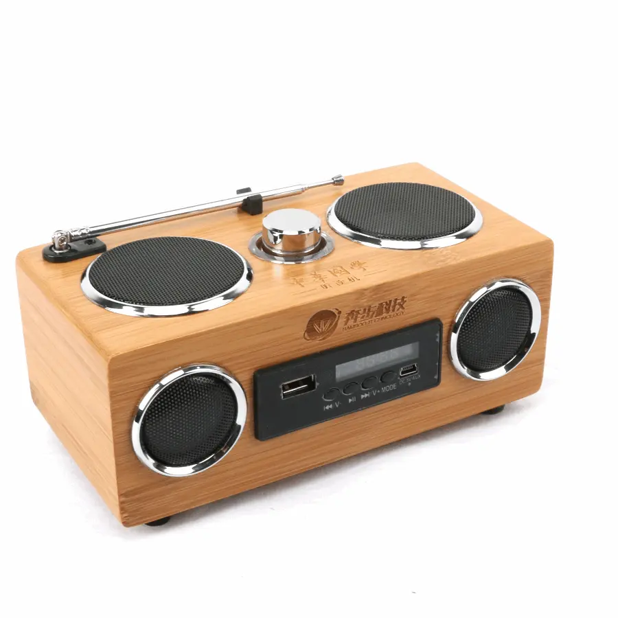 Mini haut-parleur en bois de bambou Rechargeable Bluetooth BT Portable sans fil haut-parleur à dents bleues haut-parleur boîte de son avec Radio FM