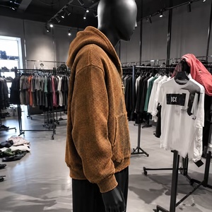 Sudadera con capucha para <span class=keywords><strong>hombre</strong></span>, personalizada, de algodón, térmica, extragrande, de alto gramaje, con cremallera, de punto gofrado, lisa, estilo vintage, desgastada y con lavado ácido - Product Image 3