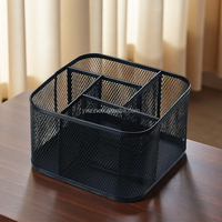 Organisateur de bureau rotatif carré en métal maillé, élégant porte-stylos pour la maison et le bureau, rangement pour crayons et pinceaux de maquillage