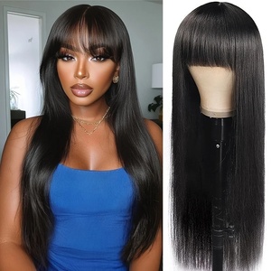 Parrucca 4x4 HD in pizzo trasparente con frangia, <span class=keywords><strong>capelli</strong></span> umani brasiliani vergini lisci, corta marrone, in saldo - Product Image 3