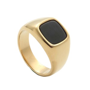 Men's Geometric <b>Titanium</b> Steel <b>Ring</b> <b>Black</b> Glass Bezel Setting Gift Jewelry - Product Image 1