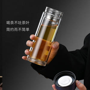 Tasse à thé en verre à double paroi Yongkang 350 ml avec filtre, cadeau d'affaires, couleur unie, verre borosilicate de haute qualité - Product Image 2