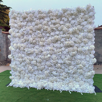 Hete Verkopende Bruiloft Decoratie Kunstmatige Bloemenmuur Achtergrond Witte Rozen Hortensia Oprollen 8ft Bij 8ft Bloemenmuur Achtergronden