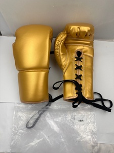 Guantes de boxeo dorados de PU, guantes con cordones para todos los dedos, equipo de entrenamiento de artes marciales unisex, guantes de boxeo para adultos con cordones - Product Image 4